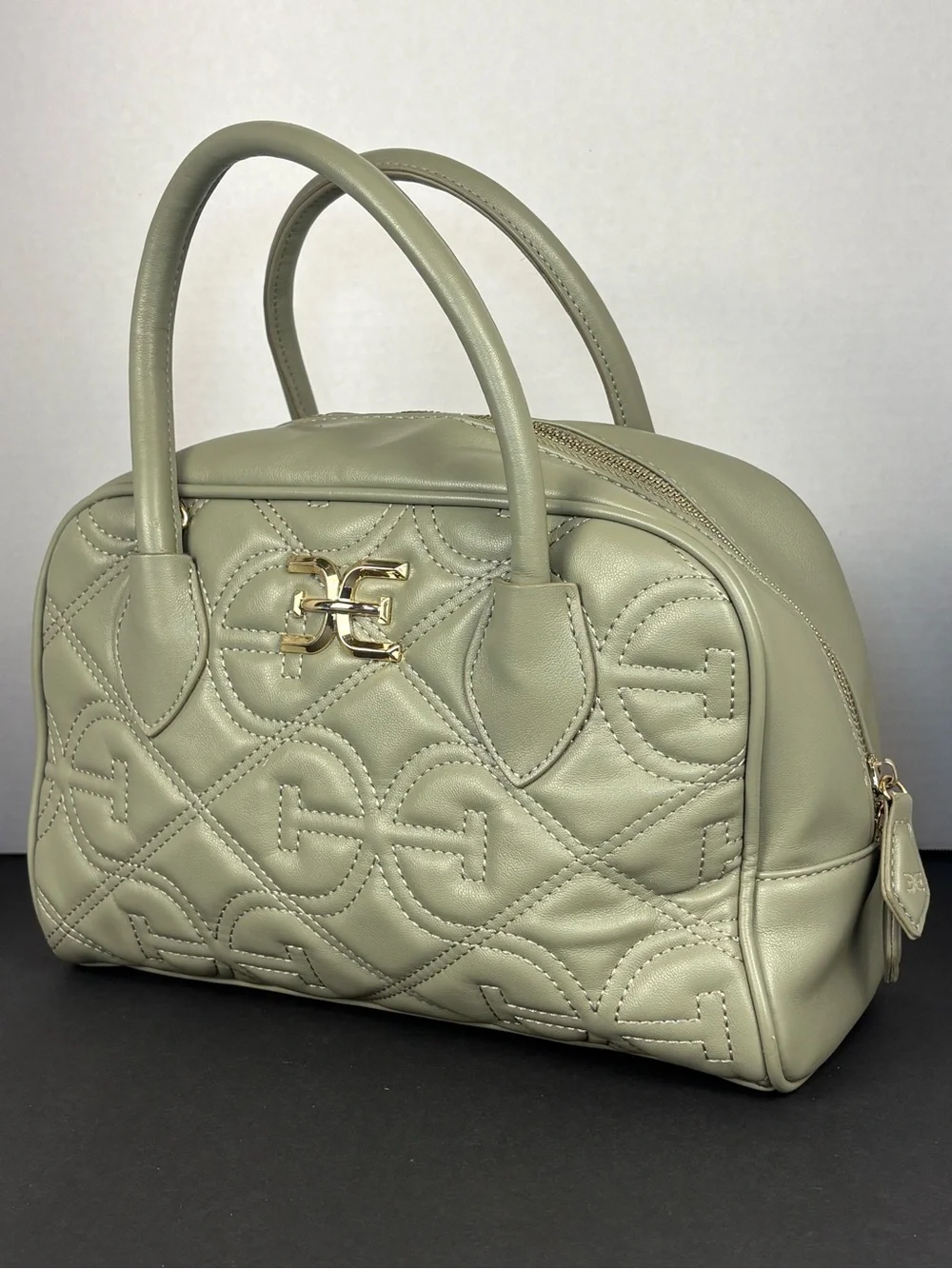Purse Bag Sage Green Quilted Faux Leather Satchel